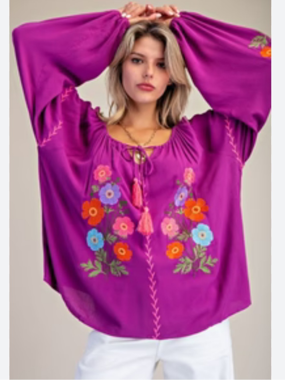 easel Magenta Embroidered Boho Tunic